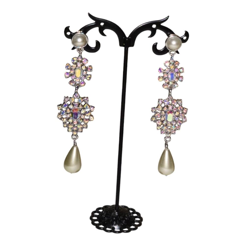 House Of Harlow Bridal Elegant Pearl and Iridescent Crystal Drop Earrings